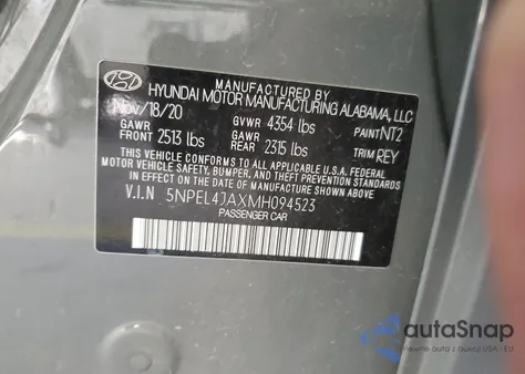 2021 Hyundai Sonata Sel from USA, damaged, VIN 5NPEL4JAXMH094523